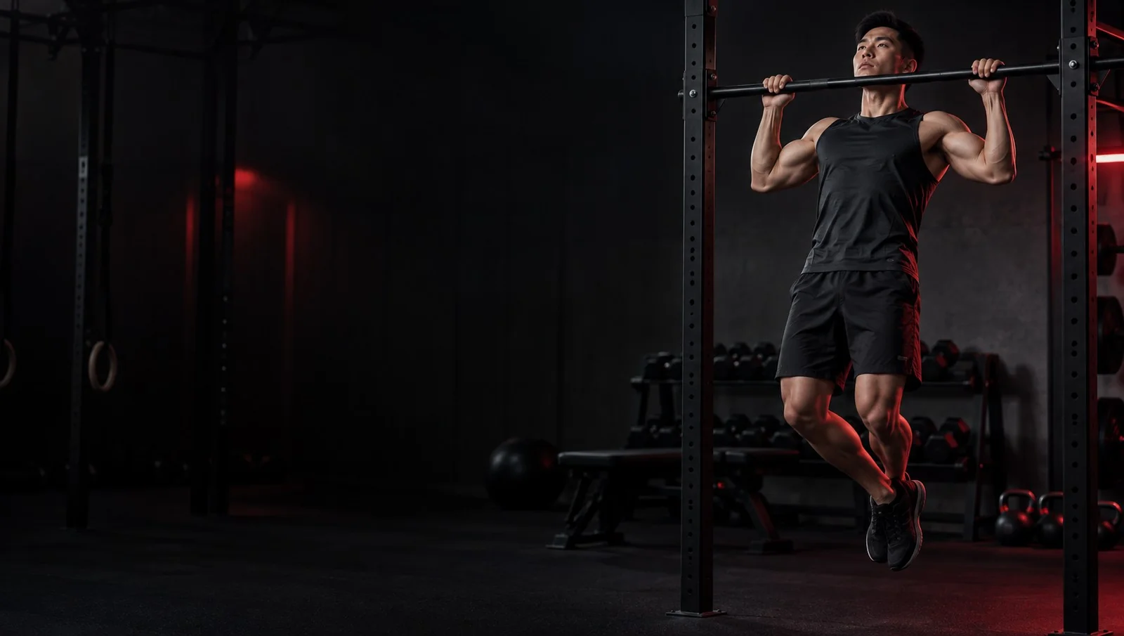 An athlete pausing between training sessions in a gym.