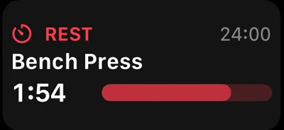 Apple Watch rest timer complication counting down between bench press sets