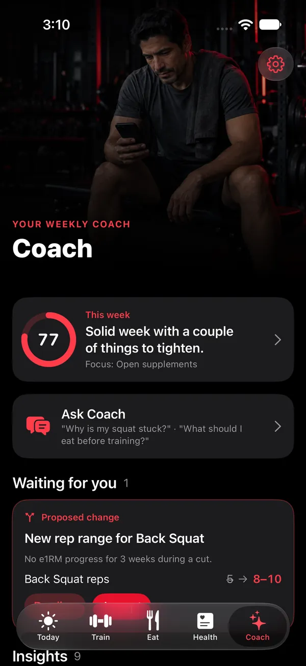 Bodyvault Coach tab with personal findings