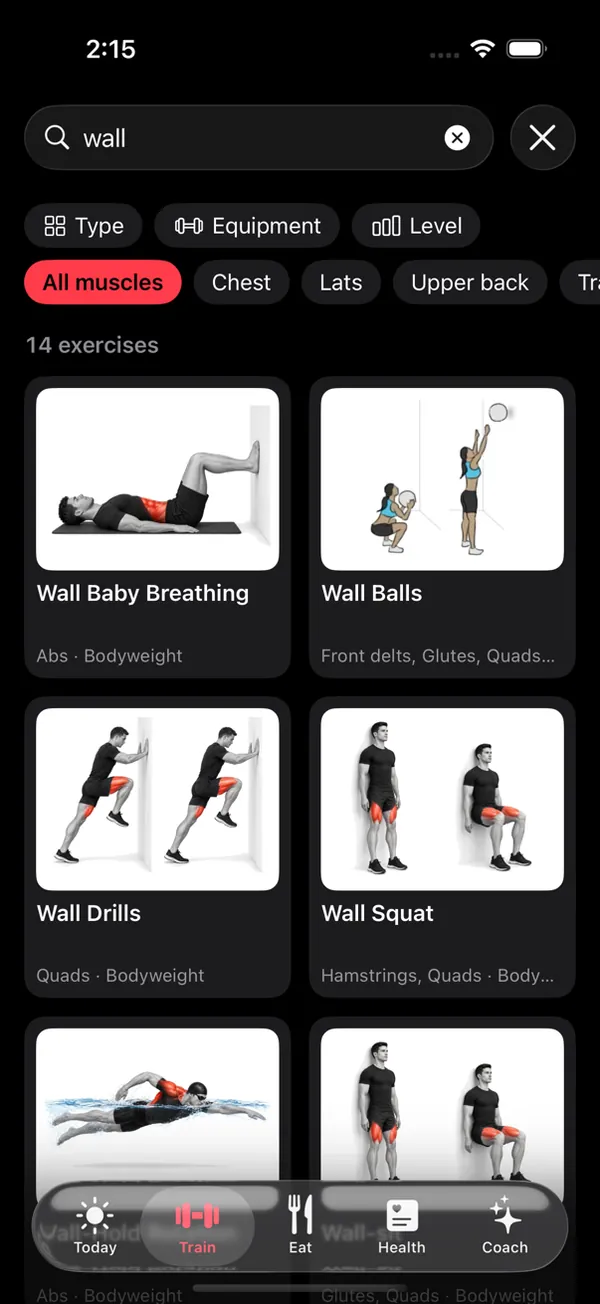 The Bodyvault exercise library with illustrated exercises