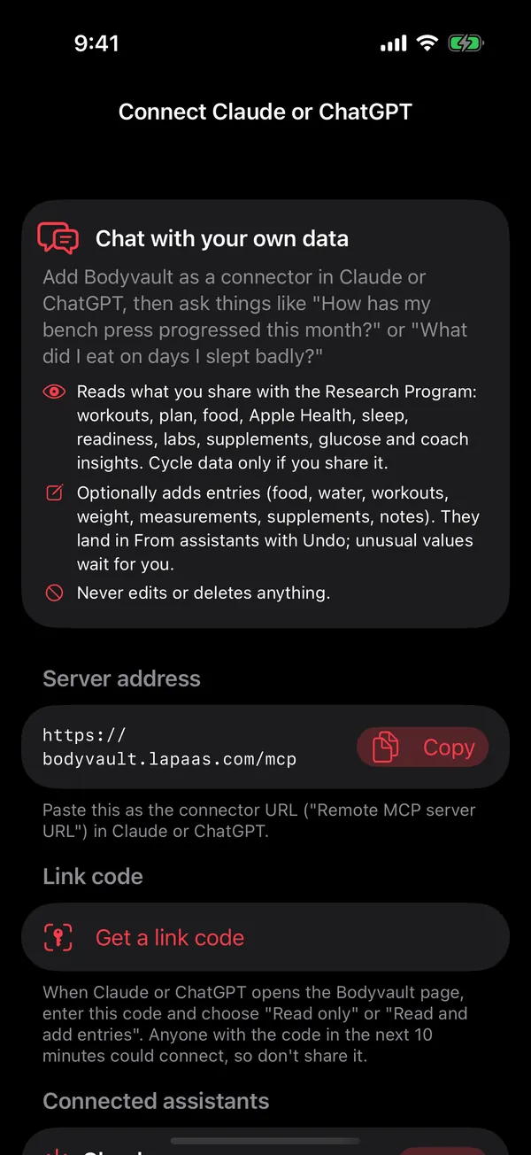Connecting Claude or ChatGPT to Bodyvault